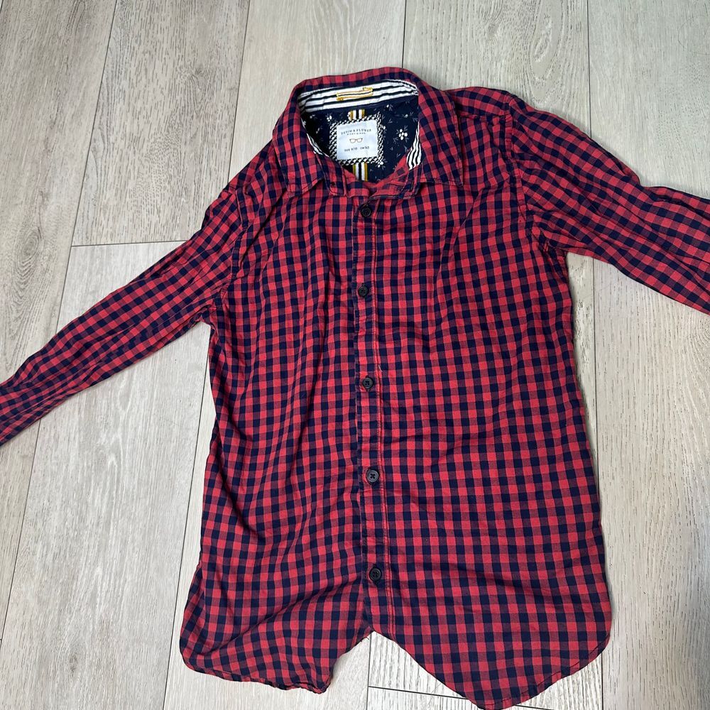Denim & Flower Red Navy Buffalo Checkered boys‎ Button Down Shirt Size 9/10